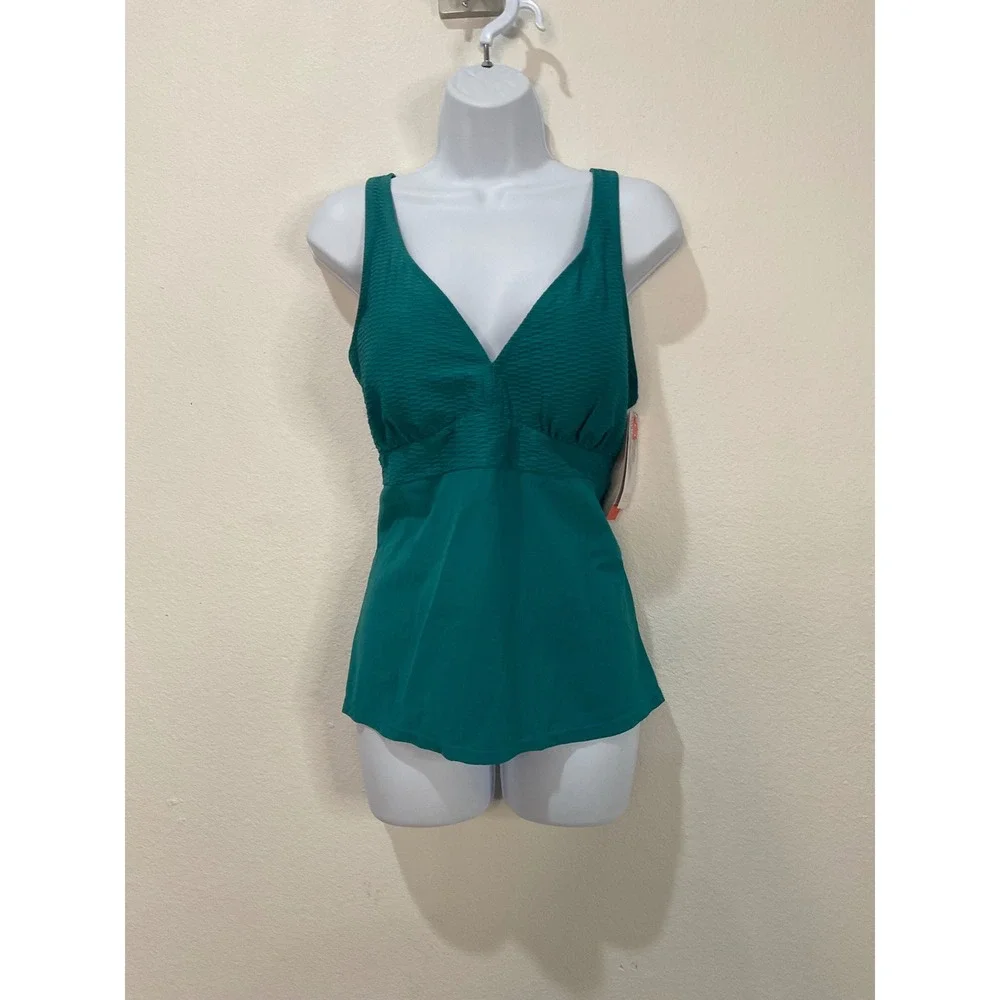 Christina Swimwear Deep Sea Teal Textured Bust‎ Enhancer Tankini Top 16D NEW